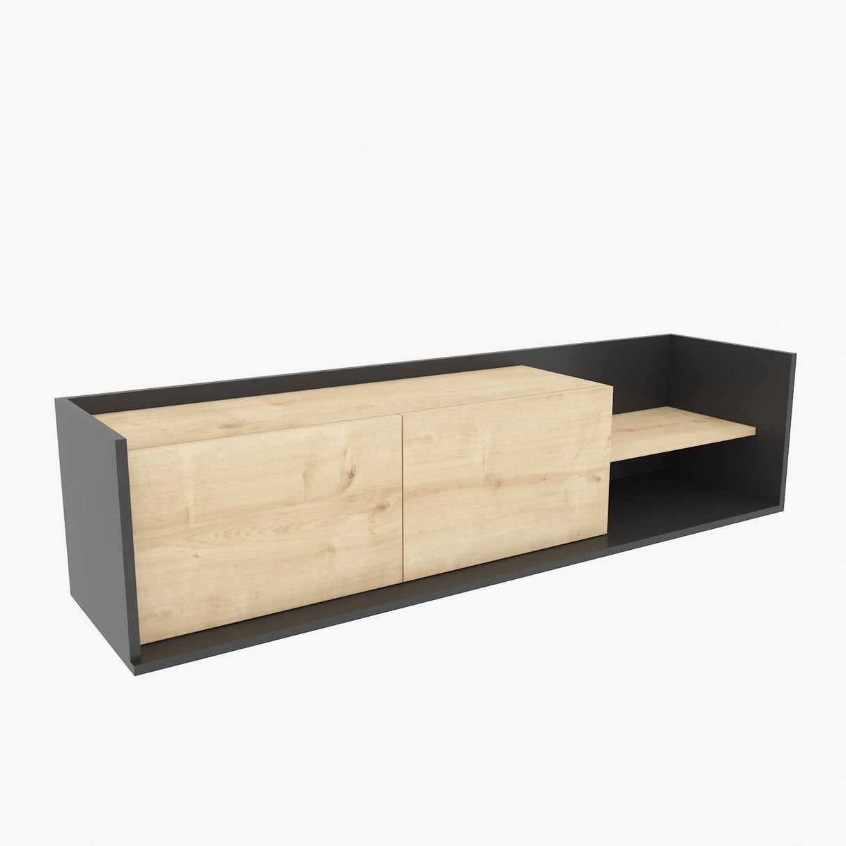 Comodă TV Krog, Diverse culori, 160x35x37 cm - Antracit - Stejar | SKU: 322RTC2397 | Comodă TV Krog, 160x35x37 cm, varianta Antracit - Stejar, produs pentru amenajarea locuinței, disponibil online în România la CasaMob