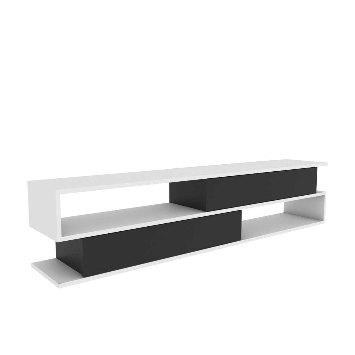 Comodă TV Cortez, Diverse culori, 160x35x39 cm - Alb - Antracit | SKU: 322RTC2406 | Comodă TV Cortez, 160x35x39 cm, varianta Alb - Antracit, produs pentru amenajarea locuinței, disponibil online în România la CasaMob