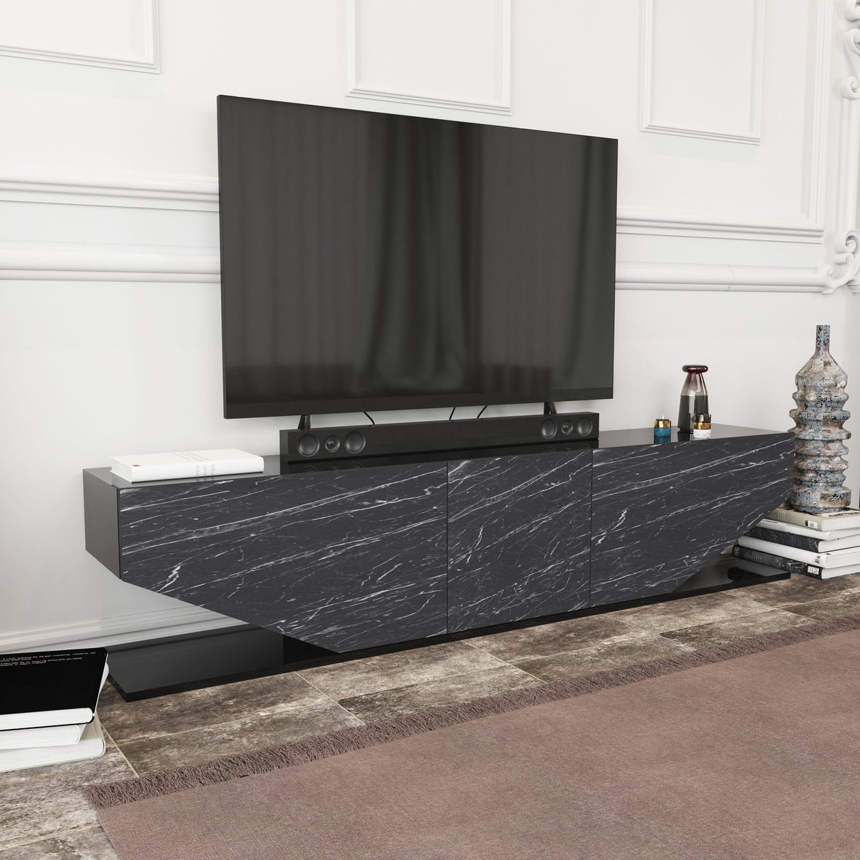 Comodă TV Inci, Diverse culori, 180x30x45 cm - Negru | SKU: 322RTC2447 | Comodă TV Inci, 180x30x45 cm, varianta Negru, produs pentru amenajarea locuinței, disponibil online în România la CasaMob