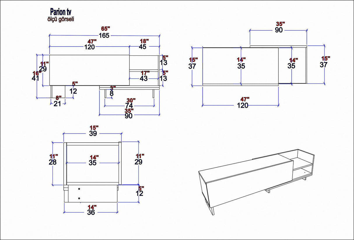 Comodă TV Parion, Diverse culori, 165x35x41 cm - Alb | SKU: 322RTC2452 | Comodă TV Parion, 165x35x41 cm, varianta Alb, produs pentru amenajarea locuinței, disponibil online în România la CasaMob