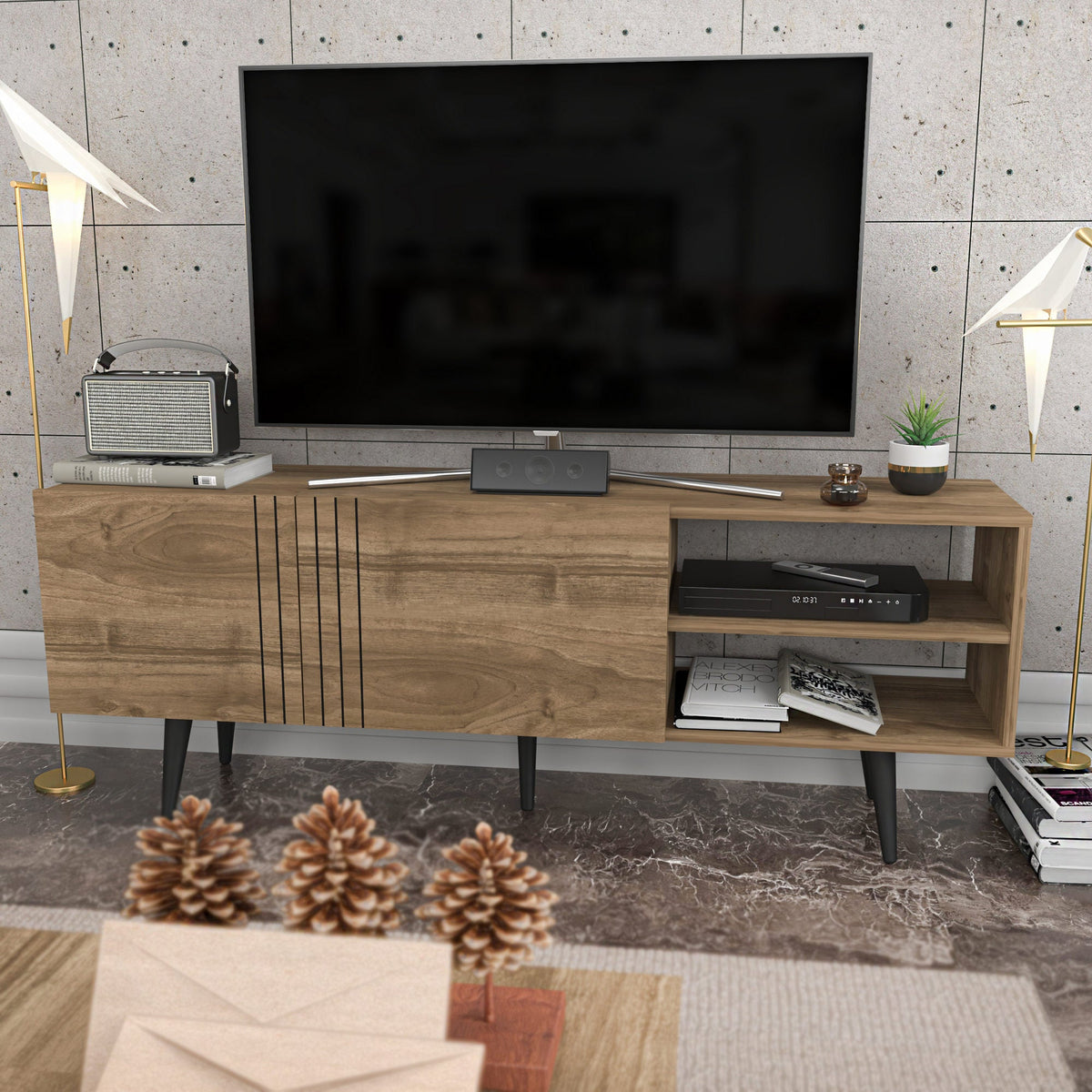 Nuc | SKU: 322RTC2456 | Comodă TV Ronas, 160x35x39 cm, varianta Nuc, produs pentru amenajarea locuinței, disponibil online în România la CasaMob