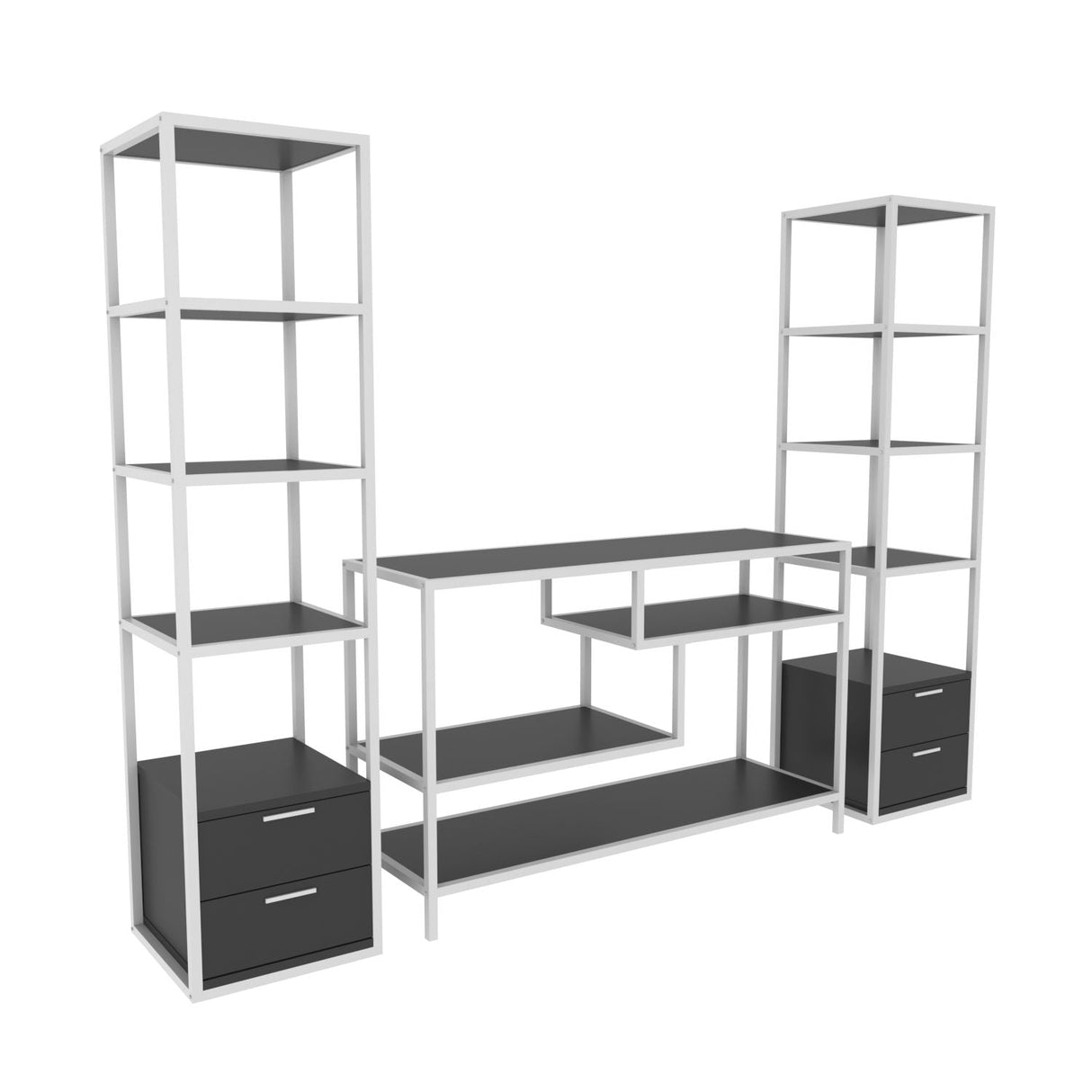 Comodă TV Robbins, Diverse culori, Diverse dimensiuni - Alb - Antracit - 198x39x160 cm | SKU: 322RTC2467 | Comodă TV Robbins, varianta Alb - Antracit - 198x39x160 cm, produs pentru amenajarea locuinței, disponibil online în România la CasaMob