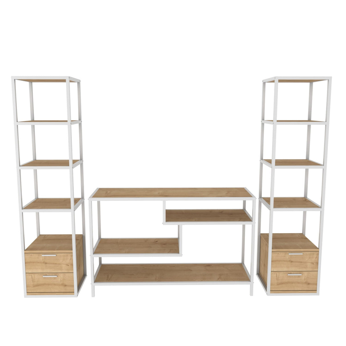 Comodă TV Robbins, Diverse culori, Diverse dimensiuni - Alb - Stejar - 198x39x160 cm | SKU: 322RTC2470 | Comodă TV Robbins, varianta Alb - Stejar - 198x39x160 cm, produs pentru amenajarea locuinței, disponibil online în România la CasaMob
