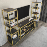 Comodă TV Robbins, Diverse culori, Diverse dimensiuni - Auriu - Antracit - 198x39x160 cm | SKU: 322RTC2471 | Comodă TV Robbins, varianta Auriu - Antracit - 198x39x160 cm, produs pentru amenajarea locuinței, disponibil online în România la CasaMob
