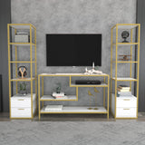Comodă TV Robbins, Diverse culori, Diverse dimensiuni - Auriu - Alb - 198x39x160 cm | SKU: 322RTC2472 | Comodă TV Robbins, varianta Auriu - Alb - 198x39x160 cm, produs pentru amenajarea locuinței, disponibil online în România la CasaMob