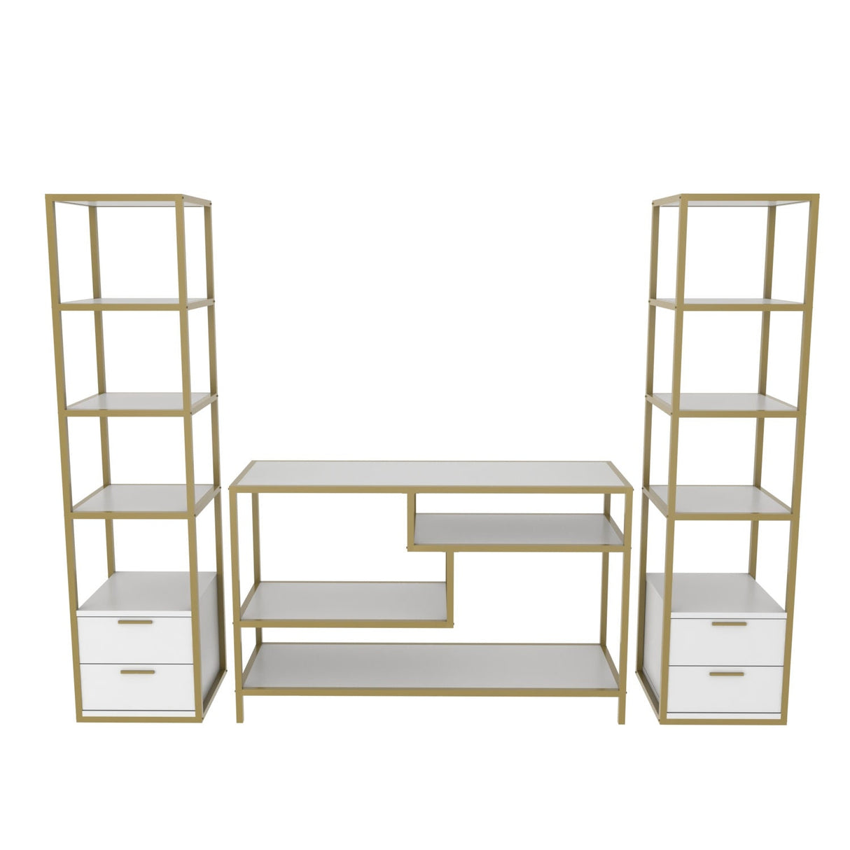 Comodă TV Robbins, Diverse culori, Diverse dimensiuni - Auriu - Alb - 198x39x160 cm | SKU: 322RTC2472 | Comodă TV Robbins, varianta Auriu - Alb - 198x39x160 cm, produs pentru amenajarea locuinței, disponibil online în România la CasaMob