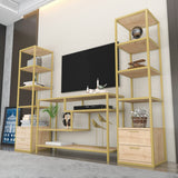 Comodă TV Robbins, Diverse culori, Diverse dimensiuni - Auriu - Stejar - 198x39x160 cm | SKU: 322RTC2473 | Comodă TV Robbins, varianta Auriu - Stejar - 198x39x160 cm, produs pentru amenajarea locuinței, disponibil online în România la CasaMob