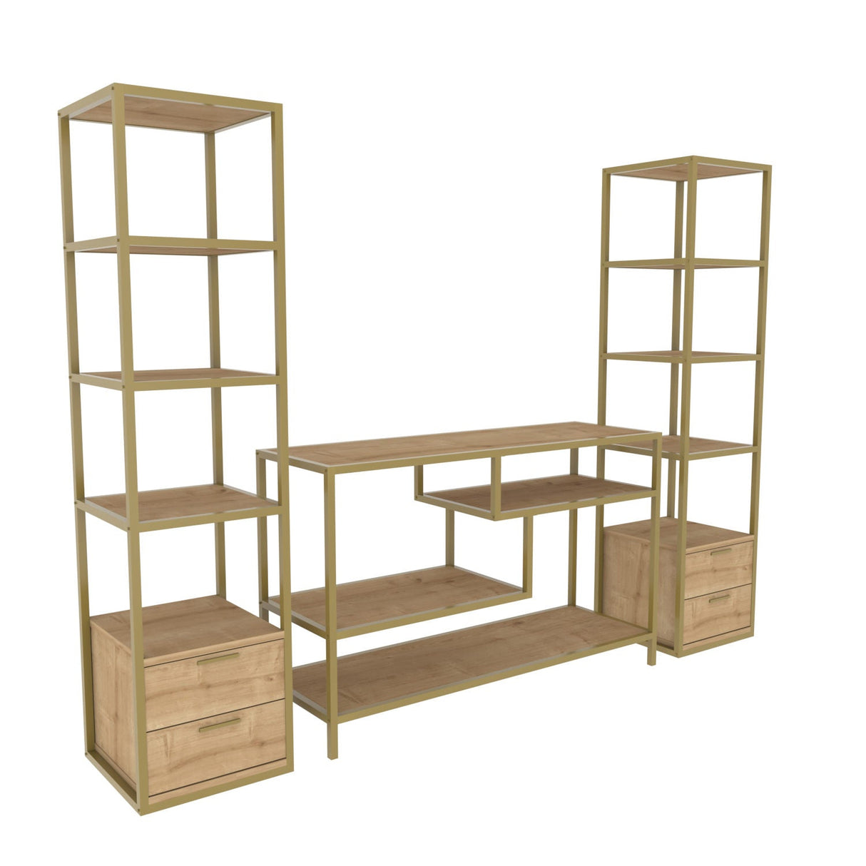 Comodă TV Robbins, Diverse culori, Diverse dimensiuni - Auriu - Stejar - 198x39x160 cm | SKU: 322RTC2473 | Comodă TV Robbins, varianta Auriu - Stejar - 198x39x160 cm, produs pentru amenajarea locuinței, disponibil online în România la CasaMob