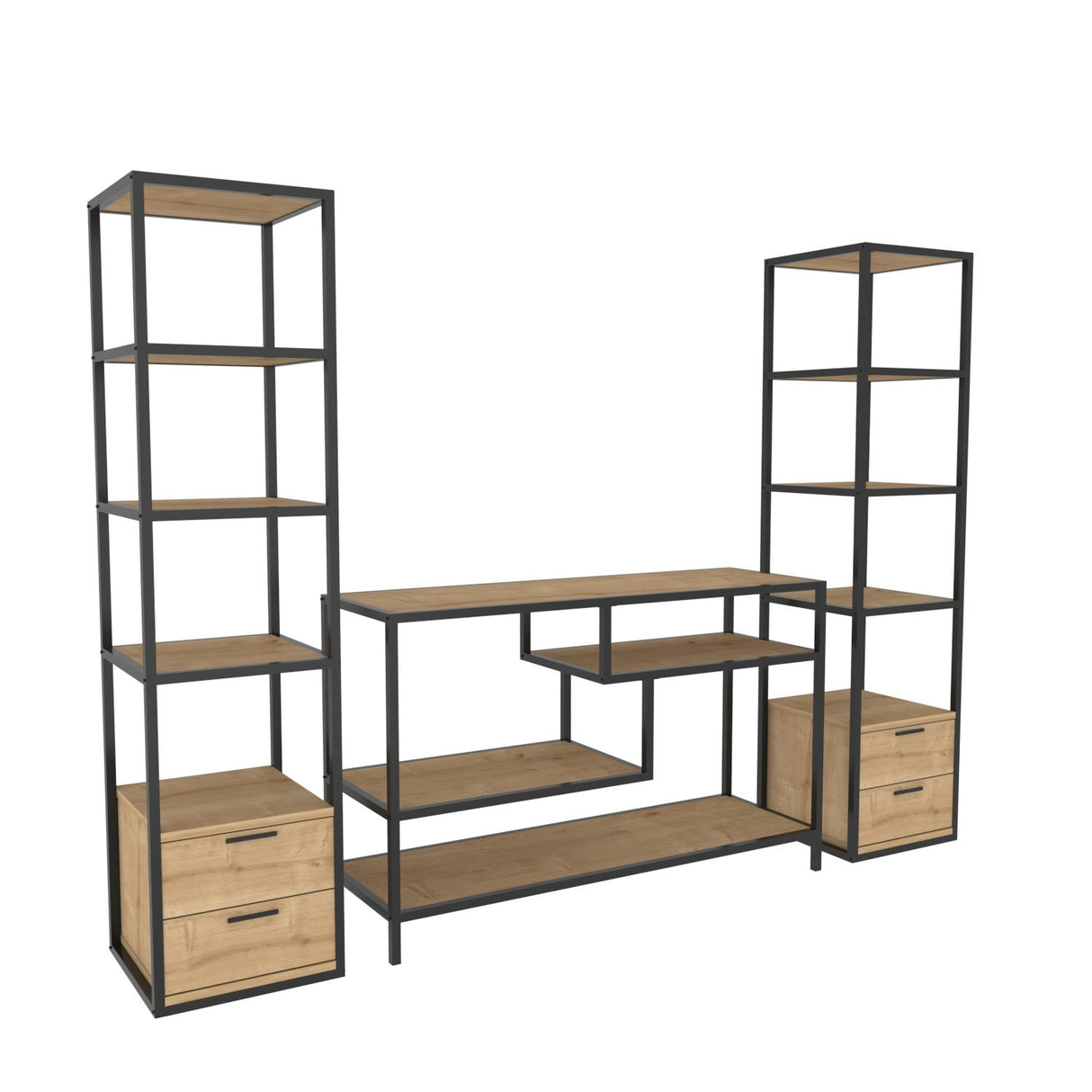 Comodă TV Robbins, Diverse culori, Diverse dimensiuni - Negru - Stejar - 198x39x160 cm | SKU: 322RTC2477 | Comodă TV Robbins, varianta Negru - Stejar - 198x39x160 cm, produs pentru amenajarea locuinței, disponibil online în România la CasaMob