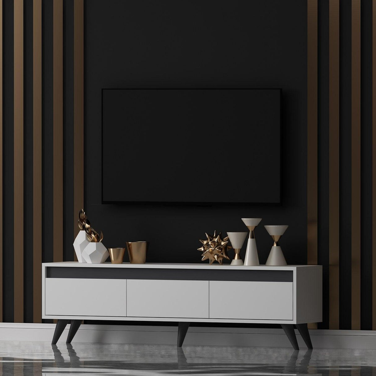 Comodă TV Century, Diverse culori, 150x30x45 cm - Alb | SKU: 327ODS1113 | Comodă TV Century, 150x30x45 cm, varianta Alb, produs pentru amenajarea locuinței, disponibil online în România la CasaMob