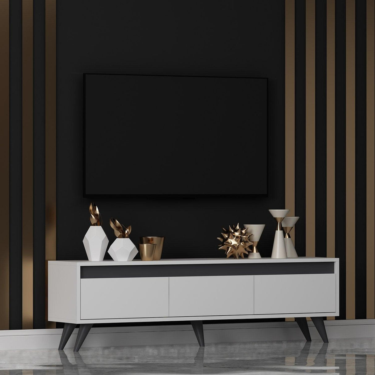 Comodă TV Century, Diverse culori, 150x30x45 cm - Alb | SKU: 327ODS1113 | Comodă TV Century, 150x30x45 cm, varianta Alb, produs pentru amenajarea locuinței, disponibil online în România la CasaMob