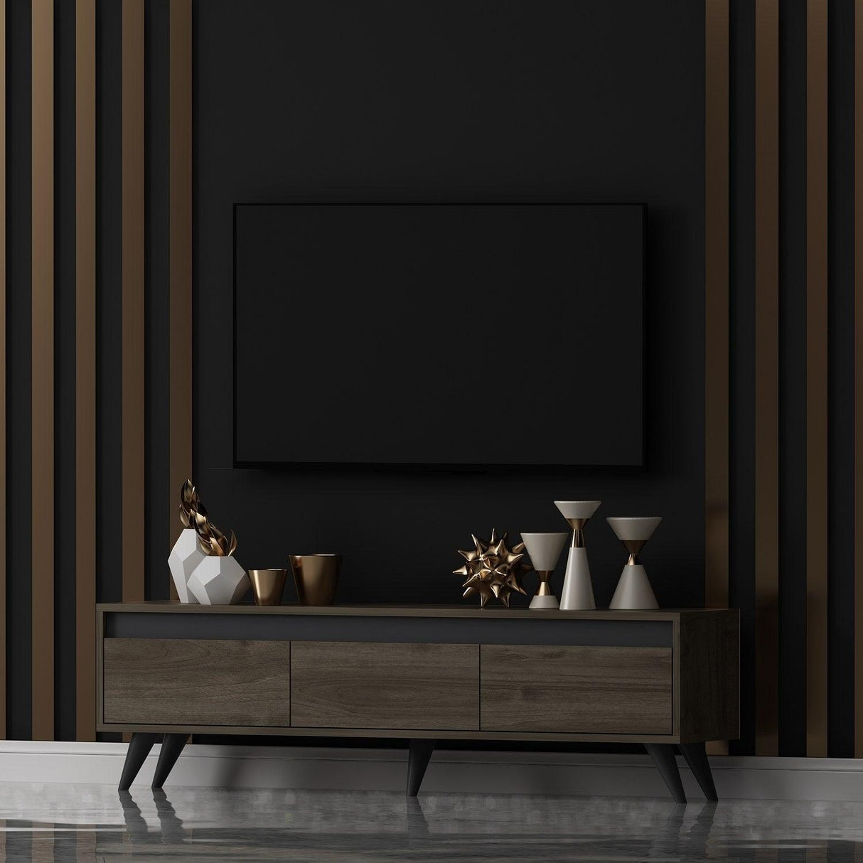 Comodă TV Century, Diverse culori, 150x30x45 cm - Nuc | SKU: 327ODS1114 | Comodă TV Century, 150x30x45 cm, varianta Nuc, produs pentru amenajarea locuinței, disponibil online în România la CasaMob