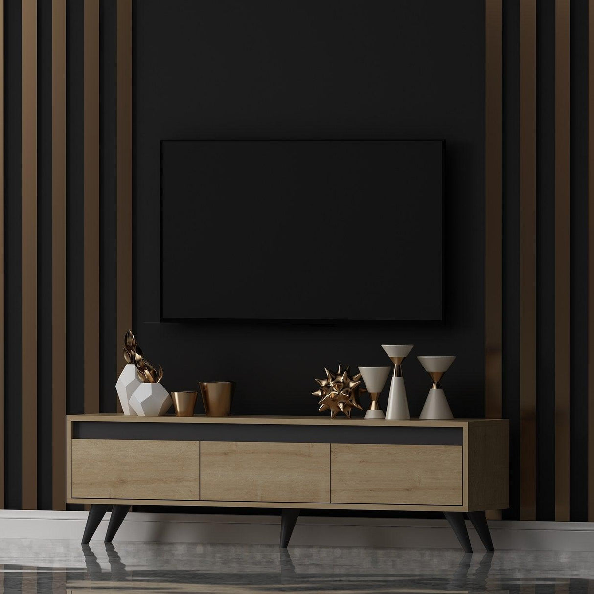 Comodă TV Century, Diverse culori, 150x30x45 cm - Stejar safir | SKU: 327ODS1115 | Comodă TV Century, 150x30x45 cm, varianta Stejar safir, produs pentru amenajarea locuinței, disponibil online în România la CasaMob
