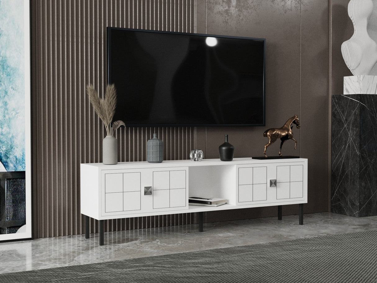 Comodă TV Keary, Alb - Argintiu, 150x30x45 cm