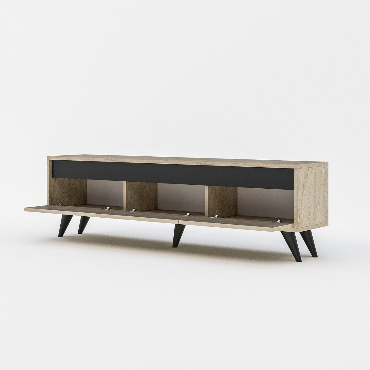 Comodă TV Century, Diverse culori, 150x30x45 cm - Travertin - Antracit | SKU: 327ODS1254 | Comodă TV Century, 150x30x45 cm, varianta Travertin - Antracit, produs pentru amenajarea locuinței, disponibil online în România la CasaMob