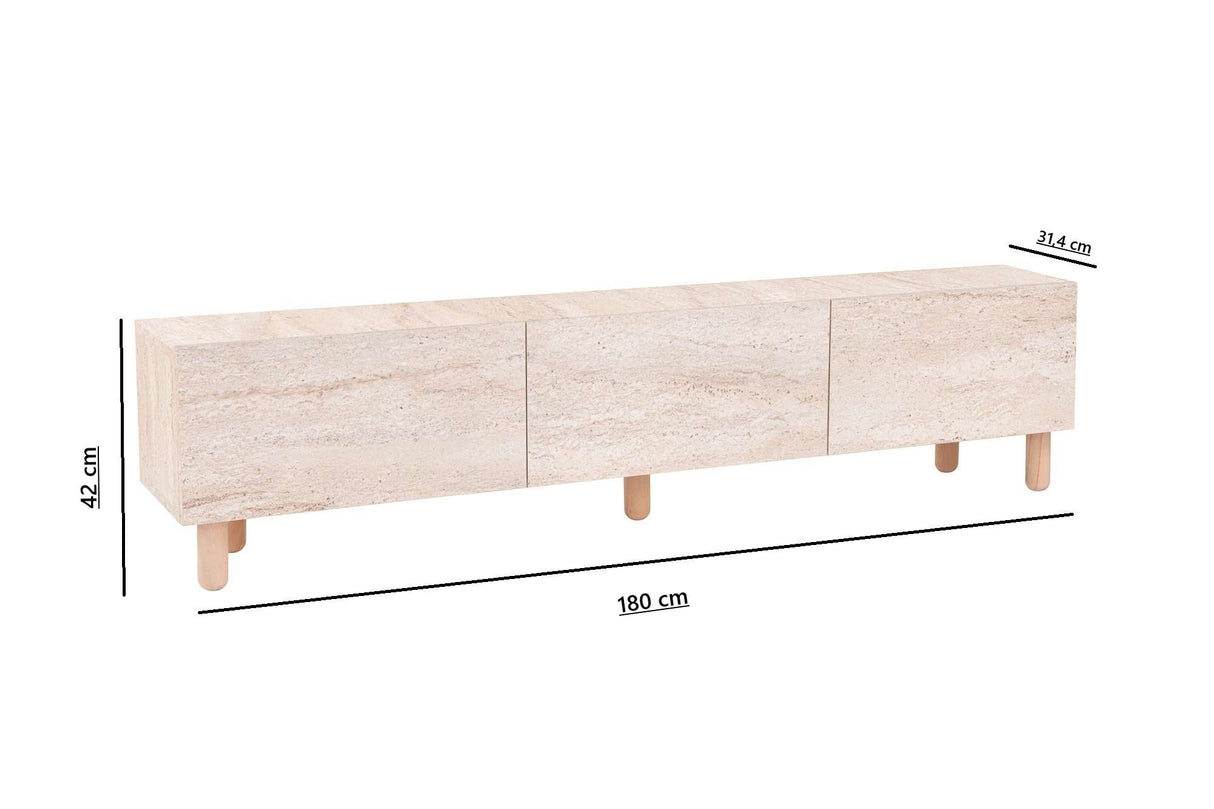 Comodă TV Alvin, Diverse culori, 180x31x42 cm - Travertin | SKU: 327ODS1256 | Comodă TV Alvin, 180x31x42 cm, varianta Travertin, produs pentru amenajarea locuinței, disponibil online în România la CasaMob