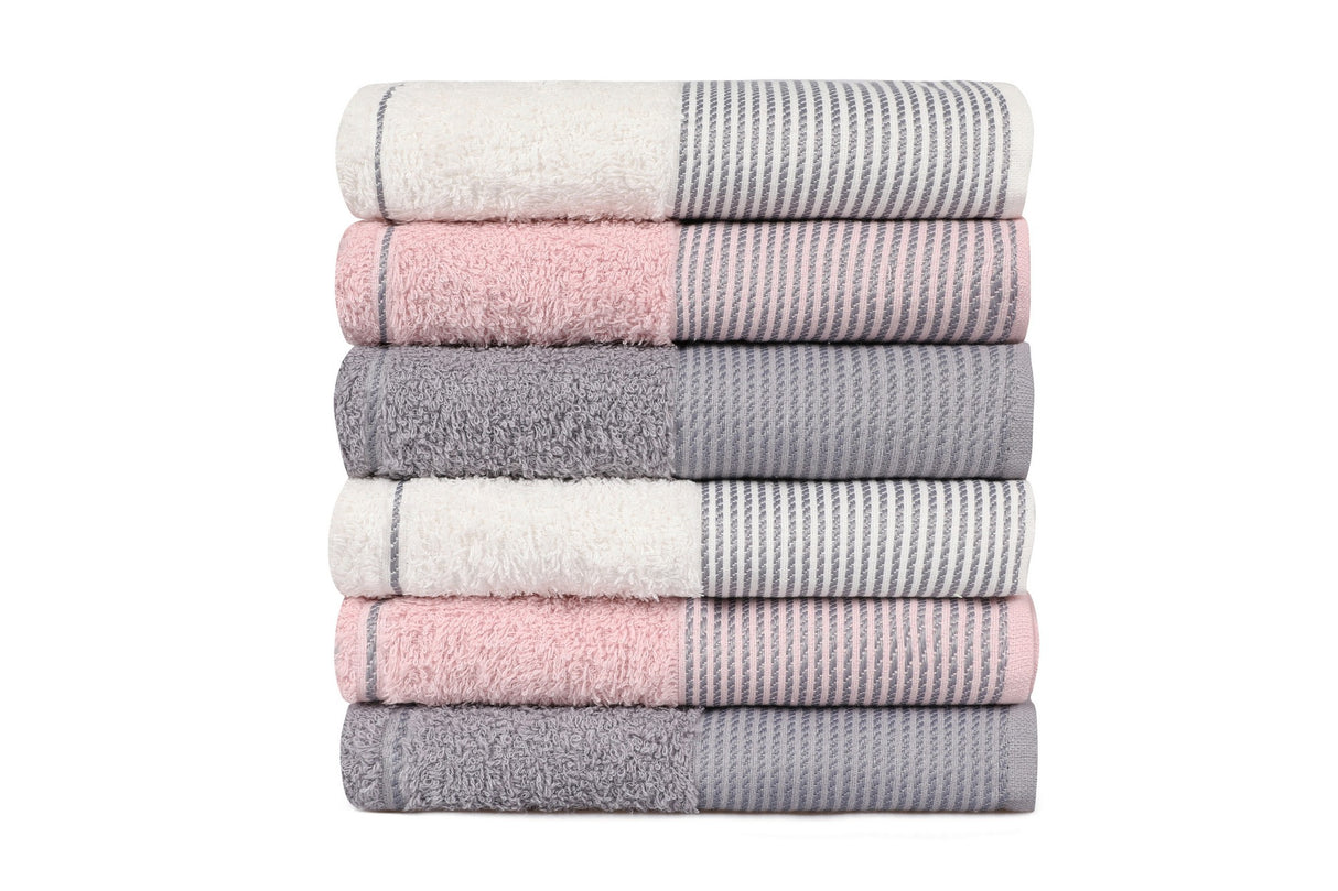 Set prosoape de baie 6 bucăți Fitilli, Diverse culori, 50x85 cm - Roz - Gri - Alb | SKU: 336EPJ1112 | Set prosoape de baie 6 bucăți Fitilli, 50x85 cm, varianta Roz - Gri - Alb, produs pentru amenajarea locuinței, disponibil online în România la CasaMob