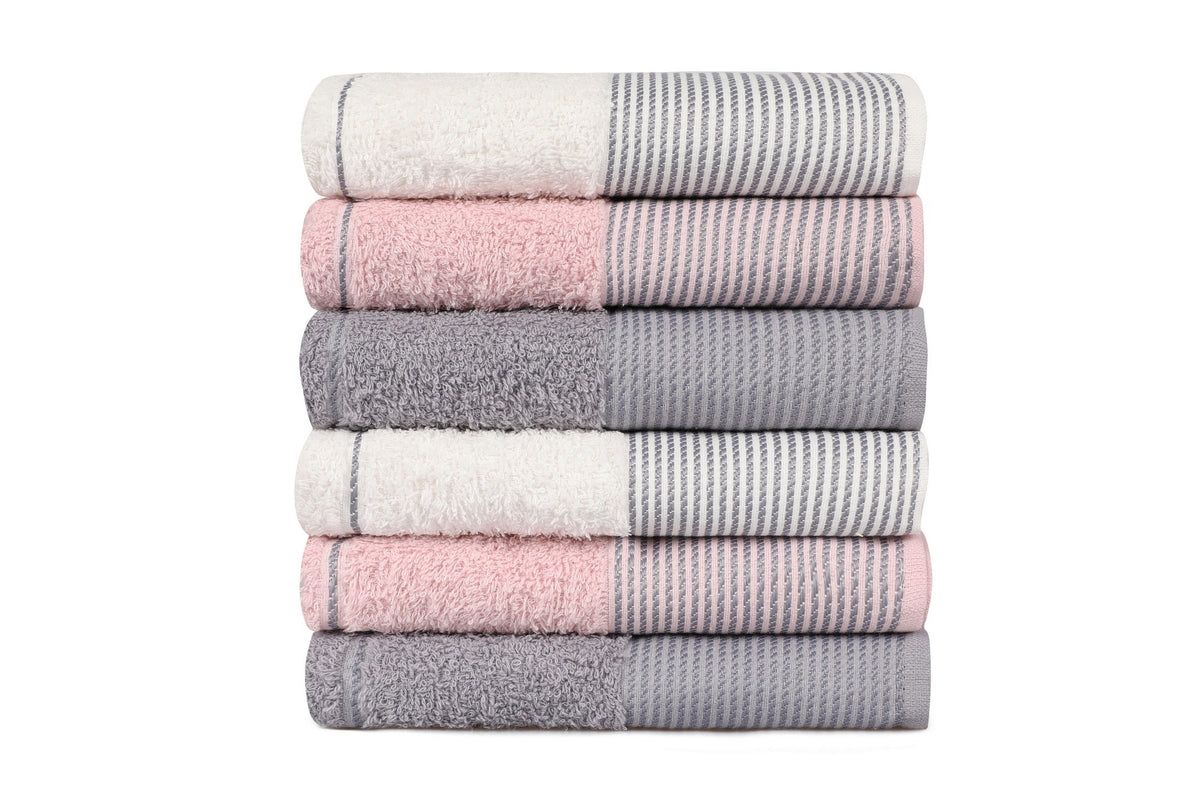 Roz - Gri - Alb | SKU: 336EPJ1112 | Set prosoape de baie 6 bucăți Fitilli, 50x85 cm, varianta Roz - Gri - Alb, produs pentru amenajarea locuinței, disponibil online în România la CasaMob