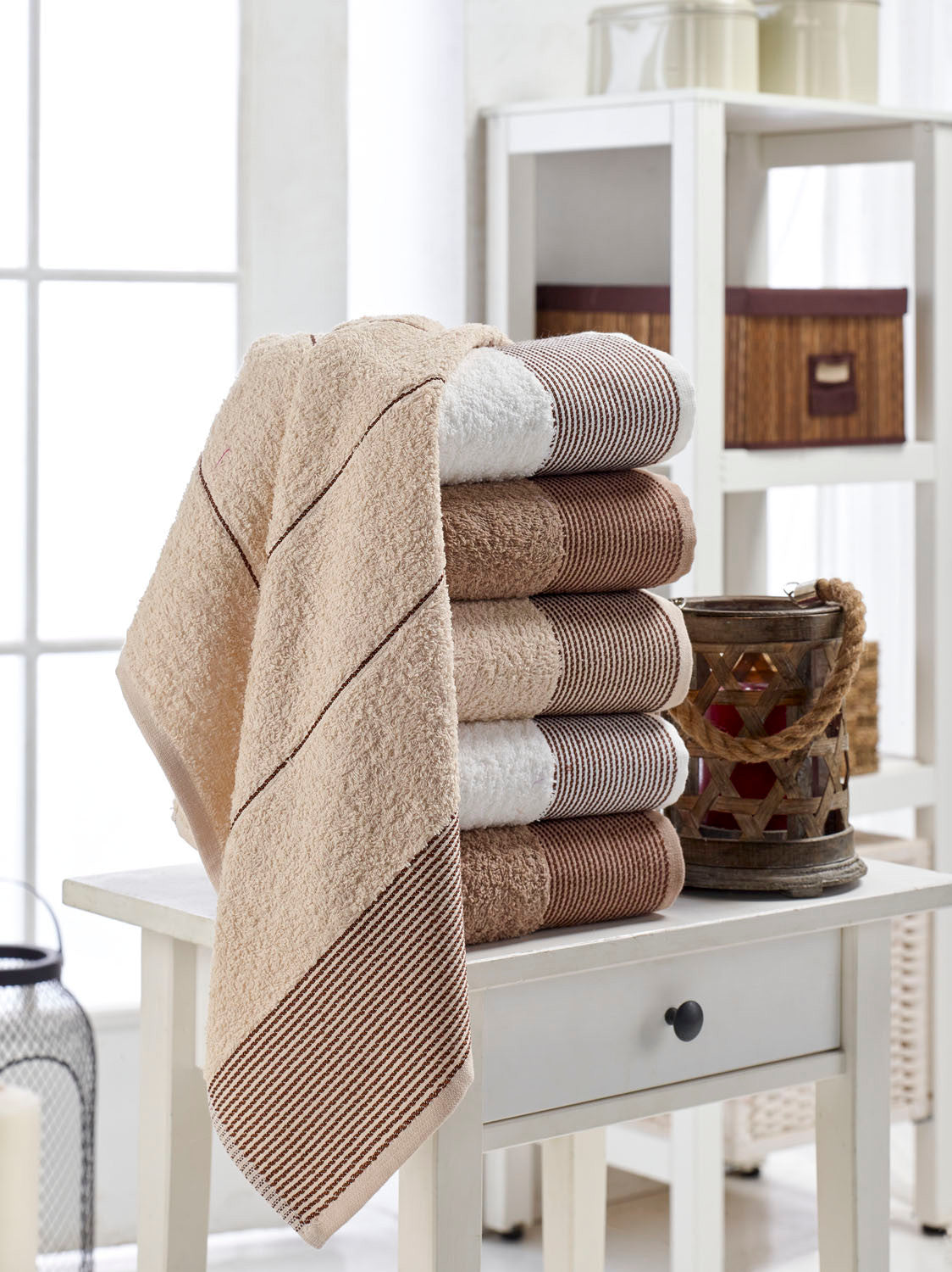 Set prosoape de baie 6 bucăți Fitilli, Diverse culori, 50x85 cm - Maro - Gri - Alb | SKU: 336EPJ1113 | Set prosoape de baie 6 bucăți Fitilli, 50x85 cm, varianta Maro - Gri - Alb, produs pentru amenajarea locuinței, disponibil online în România la CasaMob