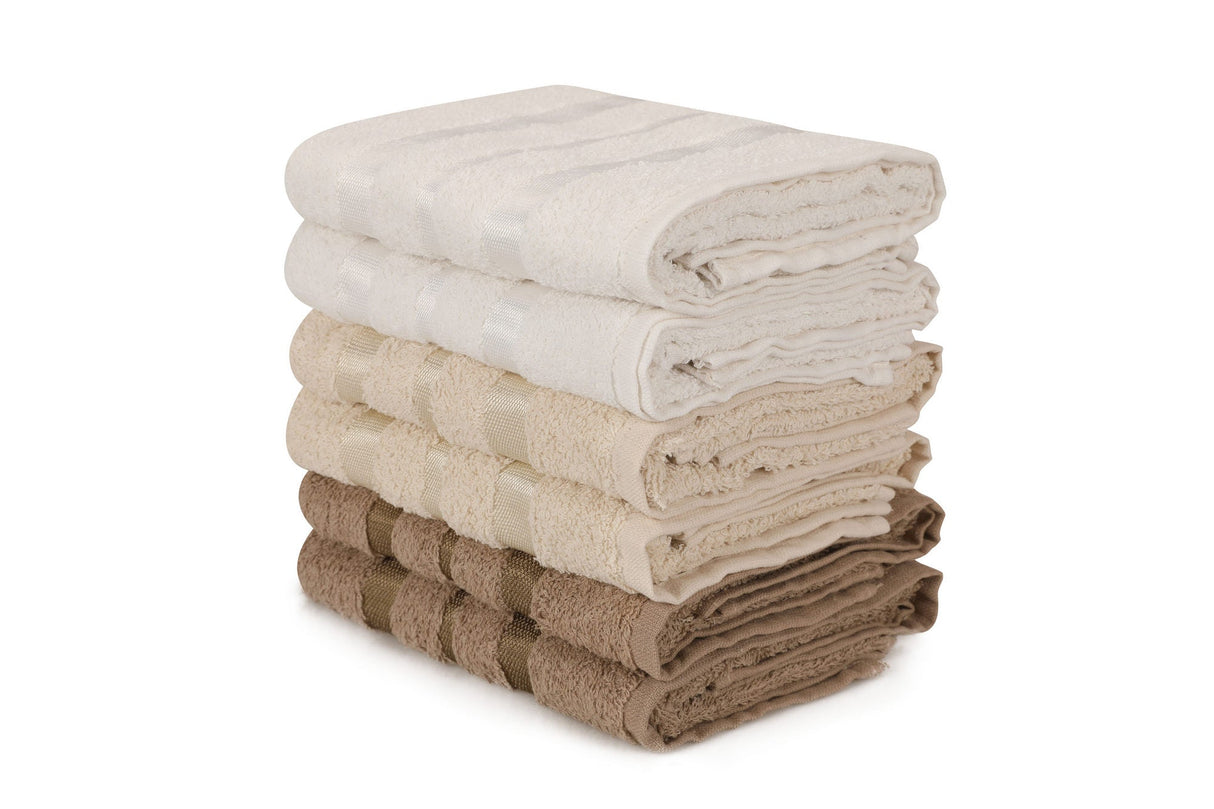 Set prosoape de baie 6 bucăți Flos, Diverse culori, 50x85 cm - Maro - Alb - Bej | SKU: 336EPJ1119 | Set prosoape de baie 6 bucăți Flos, 50x85 cm, varianta Maro - Alb - Bej, produs pentru amenajarea locuinței, disponibil online în România la CasaMob