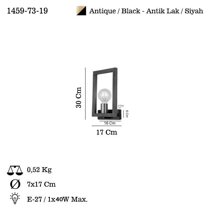 Aplică de perete Era - 73-19, Antiquation - Negru, 6x16x2 cm