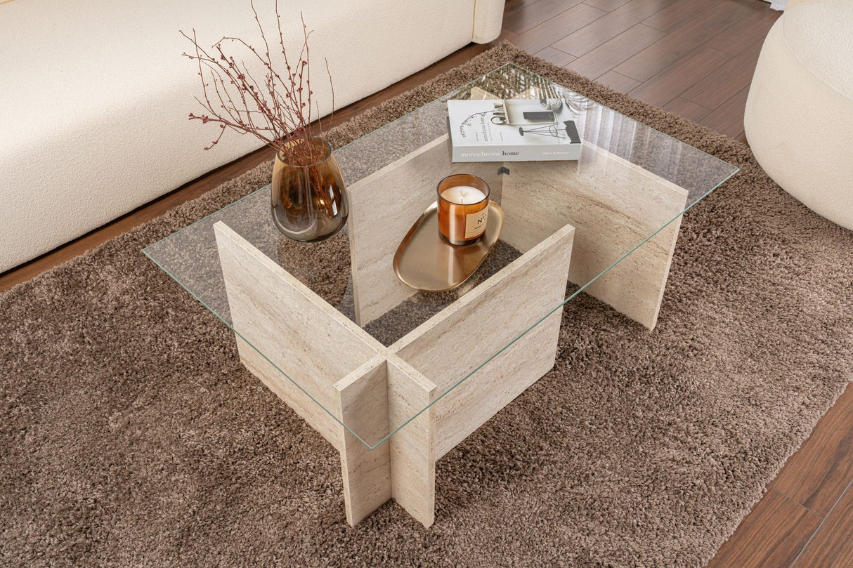 Măsuță de cafea Vetrino, Diverse culori, 105x65x40 cm - Travertin | SKU: 353NRD1102 | Măsuță de cafea Vetrino, 105x65x40 cm, varianta Travertin, produs pentru amenajarea locuinței, disponibil online în România la CasaMob