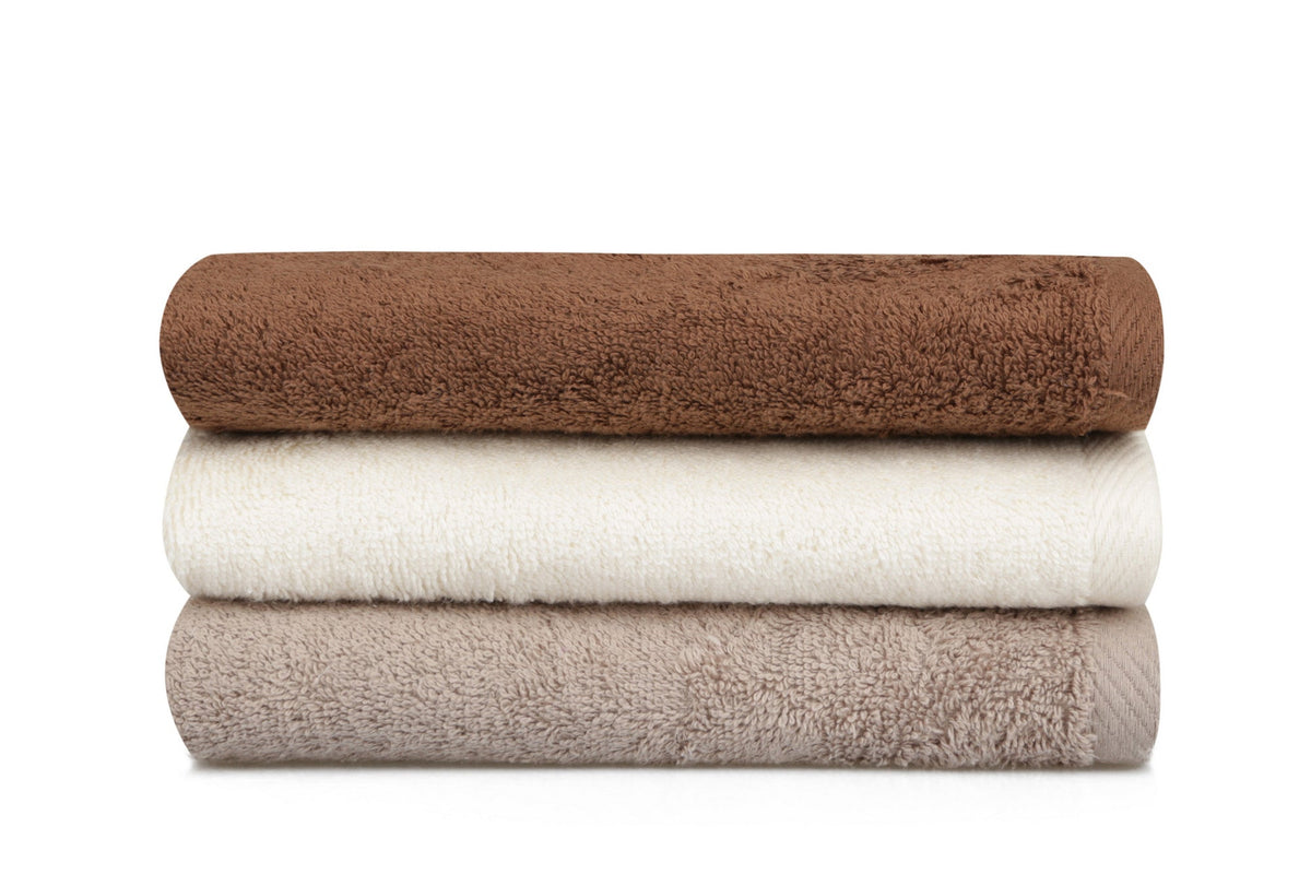 Crem - Maro deschis - Maro închis - 50x90 cm - 3 bucăți | SKU: 355BHP2304 | Set prosoape de baie 402, varianta Crem - Maro deschis - Maro închis - 50x90 cm - 3 bucăți, produs pentru amenajarea locuinței, disponibil online în România la CasaMob