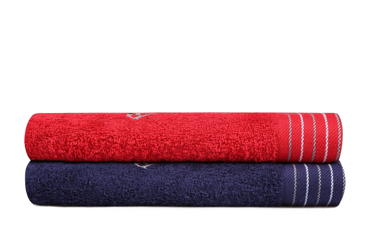 Albastru închis - Roșu - 50x90 cm | SKU: 355BHP2361 | Set prosoape de baie 2 bucăți 405, varianta Albastru închis - Roșu - 50x90 cm, produs pentru amenajarea locuinței, disponibil online în România la CasaMob