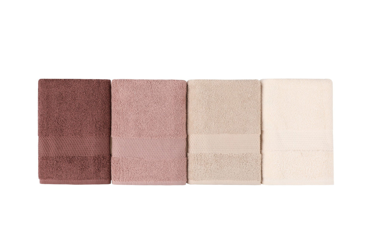 Set prosoape de baie 4 bucăți 801, Diverse culori, Diverse dimensiuni - Crem - Bej - Maro - 50x90 cm | SKU: 355BHP2374 | Set prosoape de baie 4 bucăți 801, varianta Crem - Bej - Maro - 50x90 cm, produs pentru amenajarea locuinței, disponibil online în România la CasaMob
