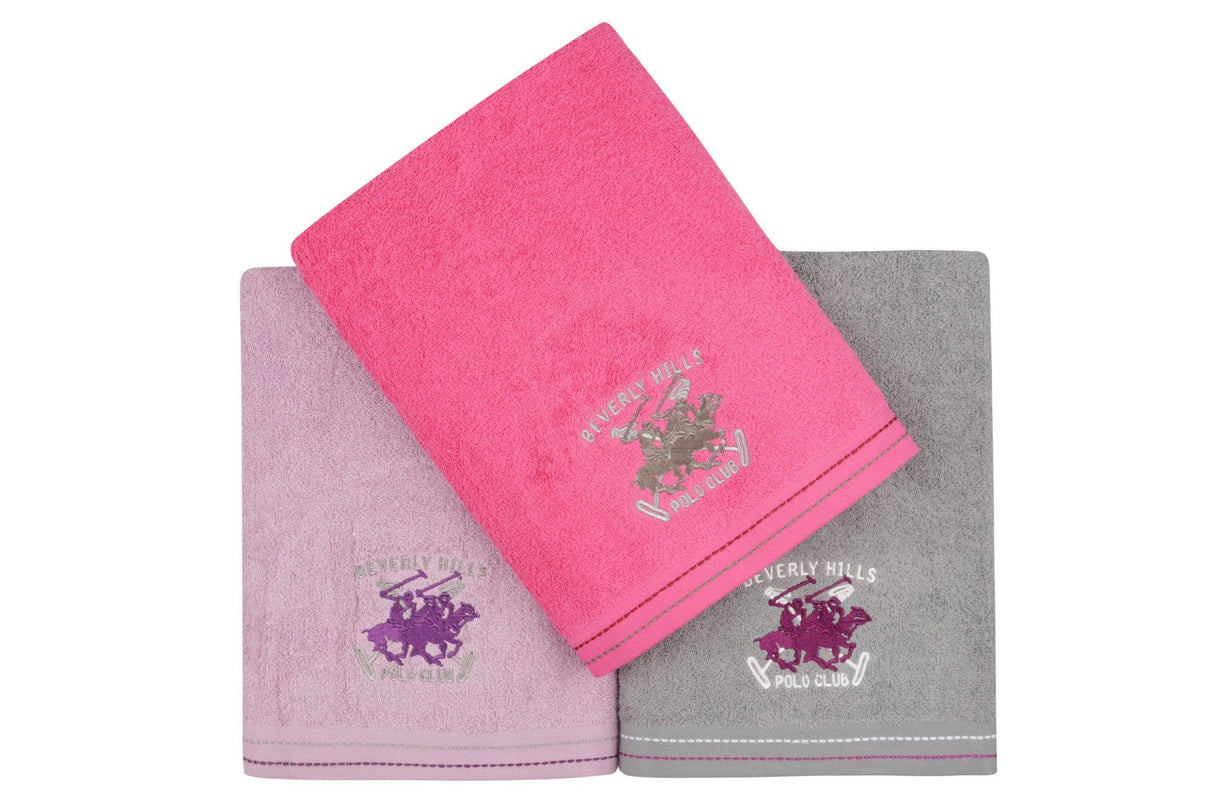 Set prosoape de baie 401, Diverse culori, Diverse configurații, Diverse dimensiuni - Fucsia - Lila - Gri - 70x140 cm - 3 bucăți | SKU: 355BHP2452 | Set prosoape de baie 401, varianta Fucsia - Lila - Gri - 70x140 cm - 3 bucăți, produs pentru amenajarea locuinței, disponibil online în România la CasaMob