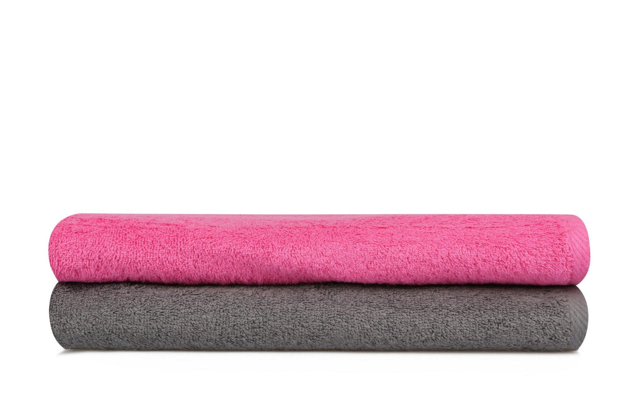 Set prosoape de baie 402, Diverse culori, Diverse configurații, Diverse dimensiuni - Gri închis - Fucsia - 70x140 cm - 2 bucăți | SKU: 355BHP2458 | Set prosoape de baie 402, varianta Gri închis - Fucsia - 70x140 cm - 2 bucăți, produs pentru amenajarea locuinței, disponibil online în România la CasaMob