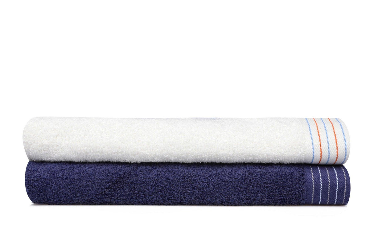 Alb - Albastru închis - 70x140 cm | SKU: 355BHP2603 | Set prosoape de baie 2 bucăți 405, varianta Alb - Albastru închis - 70x140 cm, produs pentru amenajarea locuinței, disponibil online în România la CasaMob