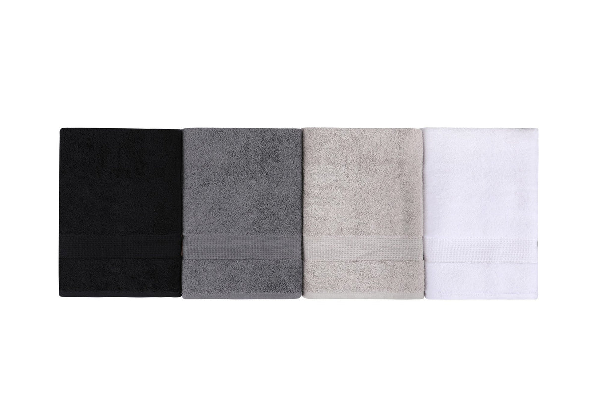 Set prosoape de baie 4 bucăți 801, Diverse culori, Diverse dimensiuni - Alb - Gri - Gri închis - Negru - 70x140 cm | SKU: 355BHP2611 | Set prosoape de baie 4 bucăți 801, varianta Alb - Gri - Gri închis - Negru - 70x140 cm, produs pentru amenajarea locuinței, disponibil online în România la CasaMob