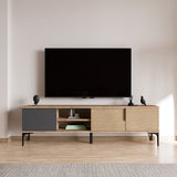 Comodă TV Tarz, Diverse culori, 180x33x49 cm - Antracit - Stejar | SKU: 360ALE1701 | Comodă TV Tarz, 180x33x49 cm, varianta Antracit - Stejar, produs pentru amenajarea locuinței, disponibil online în România la CasaMob