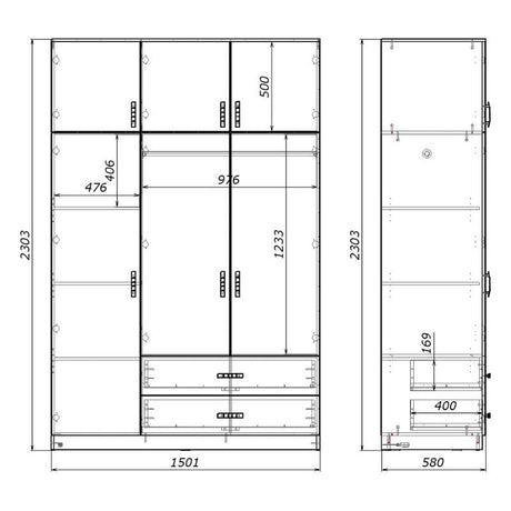 Dulap cu trei usi si sertare Royal , Sonoma 150x58x230cm