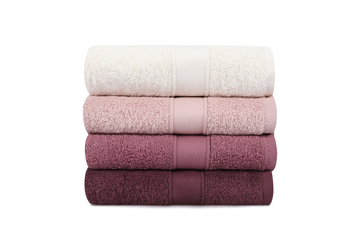 Set prosoape de baie 4 bucăți Ruby 50, Alb - Pudră - Mov - Bordo, 50x90 cm