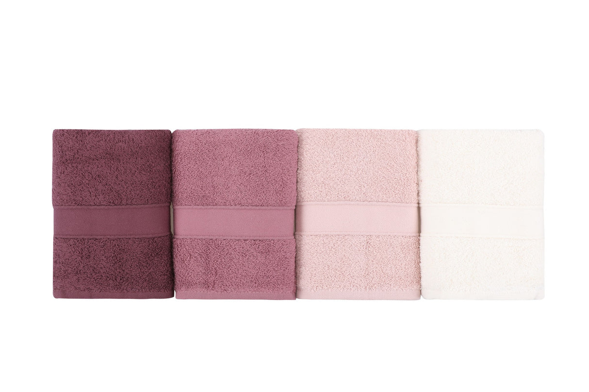 Set prosoape de baie 4 bucăți Ruby 50, Alb - Pudră - Mov - Bordo, 50x90 cm