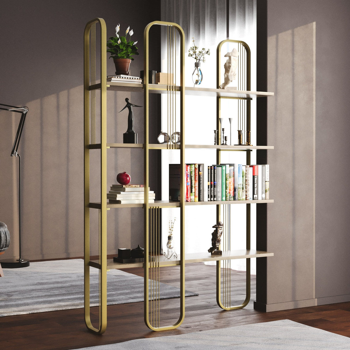 Biblioteca Lux Sierra 4 Rafturi, Cadru Metal (diverse dimensiuni) - Auriu, SKU 379VLV1306