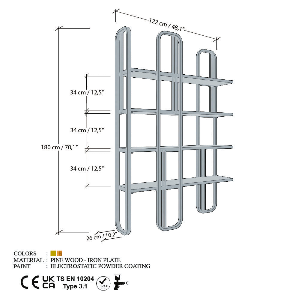 Biblioteca Lux Sierra 4 Rafturi, Cadru Metal (diverse dimensiuni) - Auriu, SKU 379VLV1306
