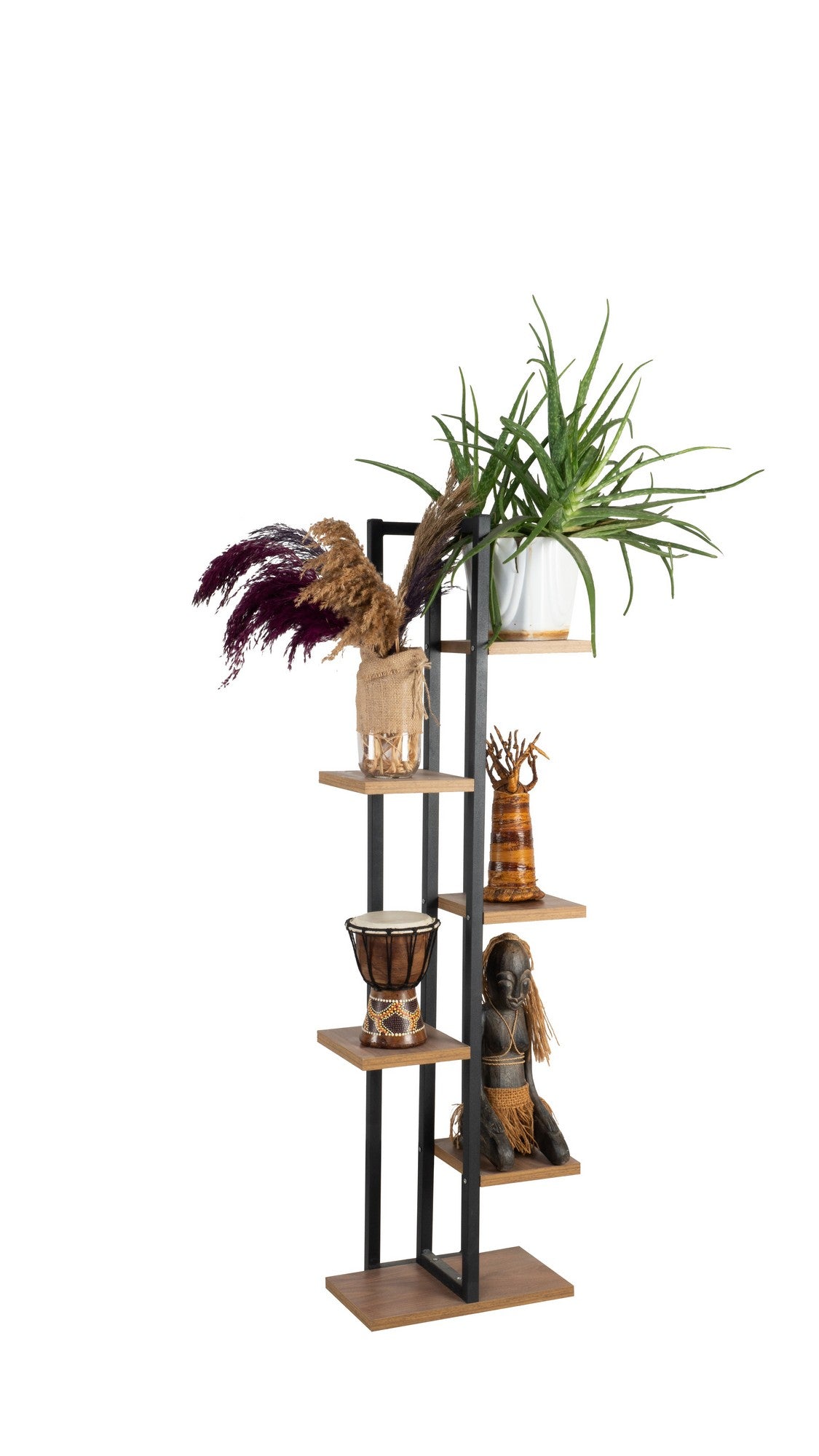 Bibliotecă Nina, Pin atlantic - Negru, 34x19x120 cm