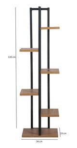 Bibliotecă Nina, Pin atlantic - Negru, 34x19x120 cm