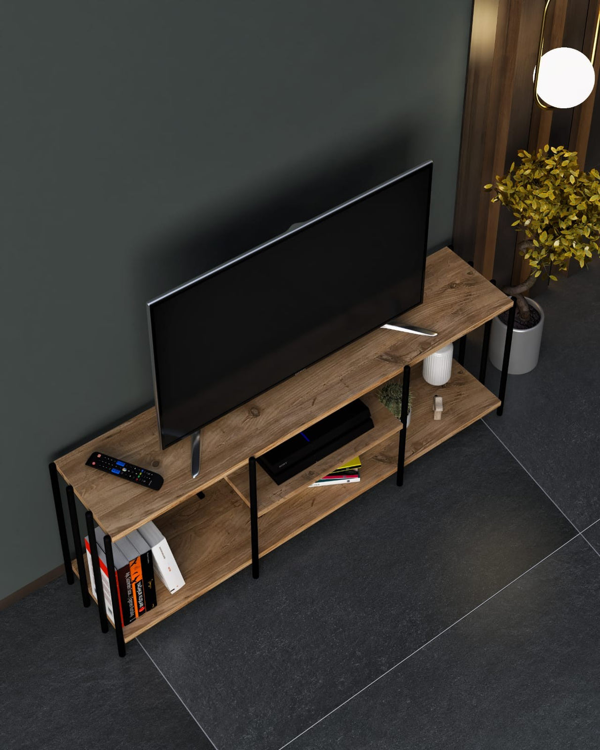 Comodă TV Nina, Negru, 124x26x46 cm