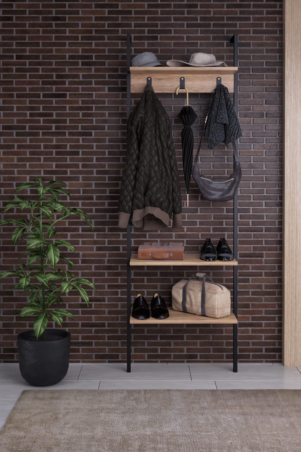 Cuier cu pantofar Nina, Negru, 60x26x180 cm