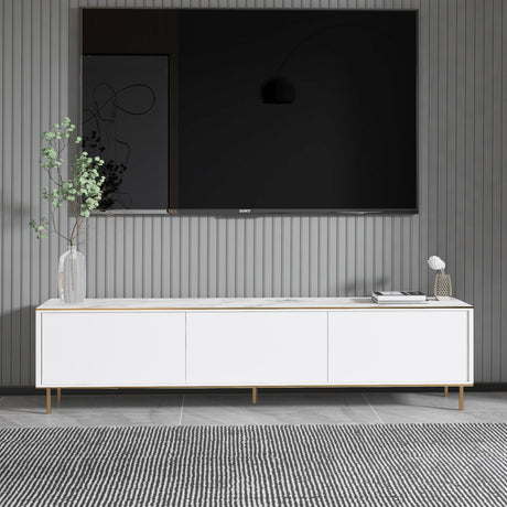 Comodă TV Imaj - Marble, White, White marble - Auriu, 180x35x45 cm
