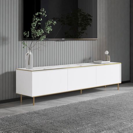 Comodă TV Imaj - Marble, White, White marble - Auriu, 180x35x45 cm