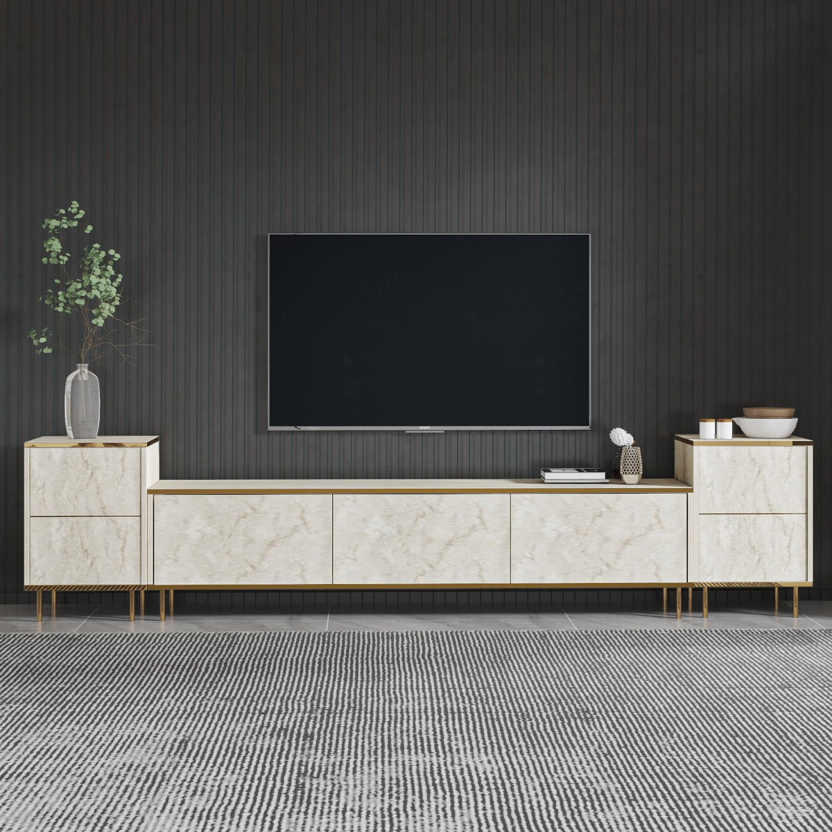 Comodă TV Imaj, Travertin - Auriu, 180x35x45.2 cm, SKU 382NRC1150, imagine 4
