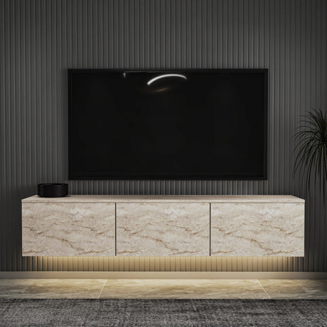 Comodă TV Neon Illuminated, Travertin, 160x32x35 cm