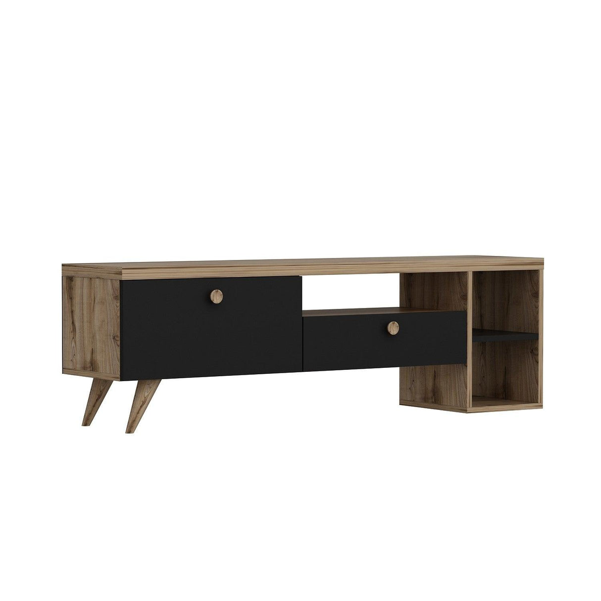 Comodă TV Parion, Diverse culori, 150x35x47 cm - Negru - Stejar | SKU: 382NRC1107 | Comodă TV Parion, 150x35x47 cm, varianta Negru - Stejar, produs pentru amenajarea locuinței, disponibil online în România la CasaMob