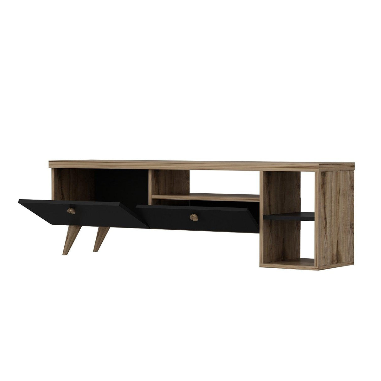 Comodă TV Parion, Diverse culori, 150x35x47 cm - Negru - Stejar | SKU: 382NRC1107 | Comodă TV Parion, 150x35x47 cm, varianta Negru - Stejar, produs pentru amenajarea locuinței, disponibil online în România la CasaMob