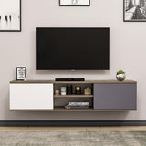 Comodă TV Ayze, Antracit - Nuc - Alb, 160x32x33 cm